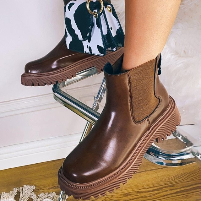 Botines informales estilo Chelsea para mujer, botas con plataforma de  cuero, zap | eBay