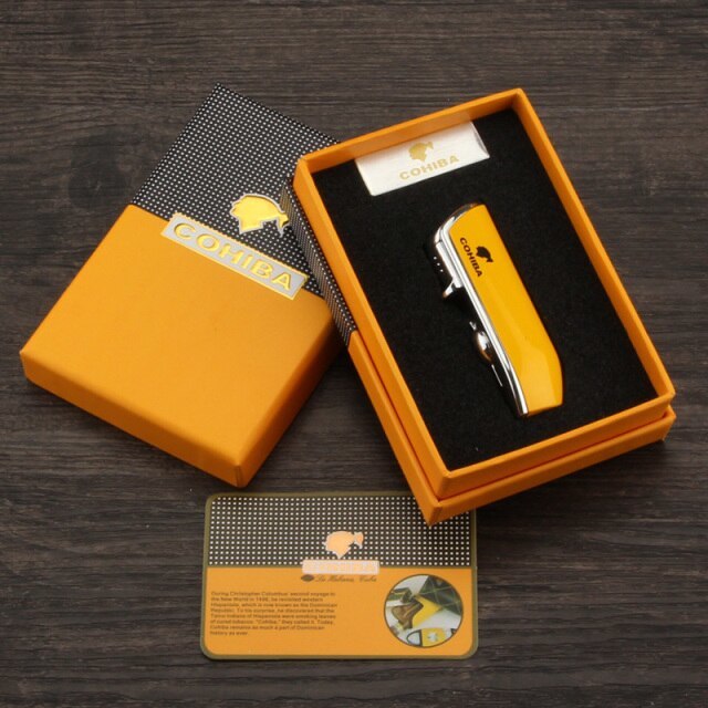 COHIBA-encendedor de cigarrillos con 3 llama tipo soplete, soplete de Gas, corta